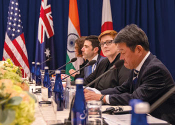 The Quadrilateral Security Dialogue, in which the United States, Japan, Australia, and India participate aims to maintain a kind of “status quo” in the Pacific by maximum containment and restraining Chinese expansion. Source: foreignbrief.com