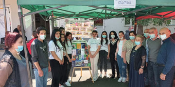 Students from the Kekhijvari State School presenting their civics project