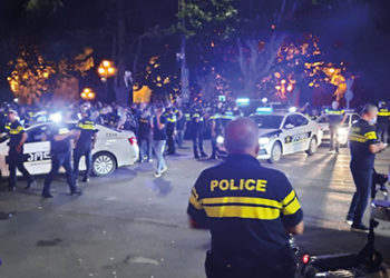 Police at the Rustaveli protest. Photo by Mike Godwin