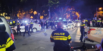 Police at the Rustaveli protest. Photo by Mike Godwin