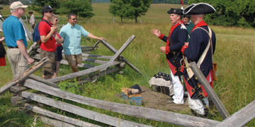 Living History Volunteers give a presentation on arms and equipment of the American War of Independence at the Valley Forge National Historical Park in Pennsylvania, United States. Source: The Valley Forge Tourism & Convention Board