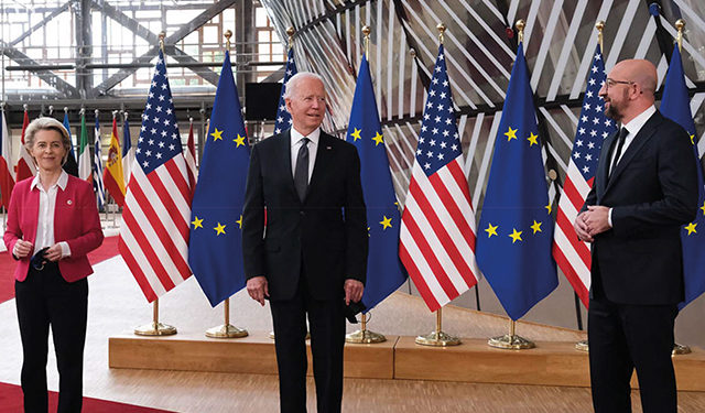French President Emmanuel Macron speaks after a meeting with Greek Prime Minister Kyriakos Mitsotakis, calling for Europe to be wary of their relationship with the United States. Photo by Ludovic Marin/EPA-EFE/Shutterstock