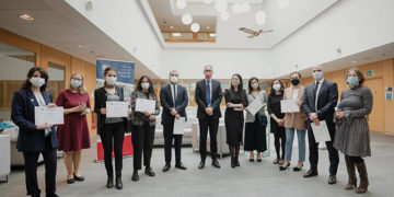 Ambassador Clayton with lucky Chevening scholars