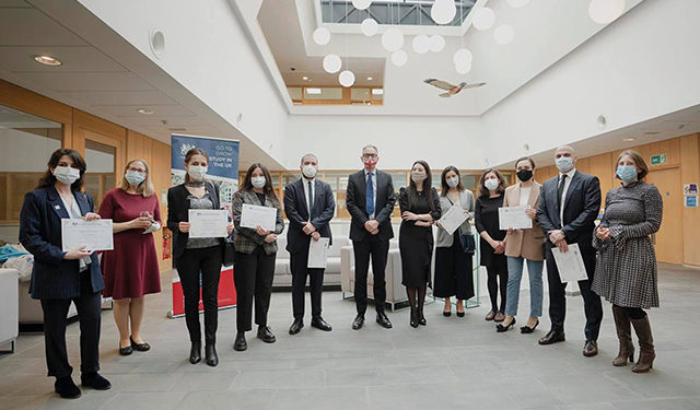 Ambassador Clayton with lucky Chevening scholars