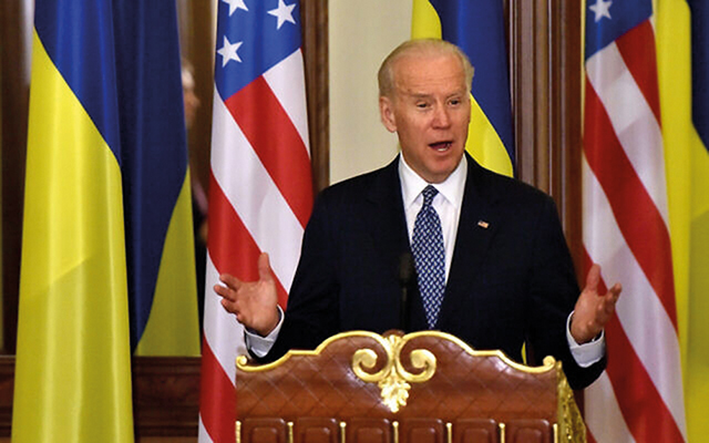 Then-US vice president Joe Biden in Kyiv, Ukraine, December 7, 2015. By Sergei Supinsky/Pool Photo via AP.