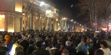 Rally in Support of Ukraine Ongoing on Rustaveli Avenue