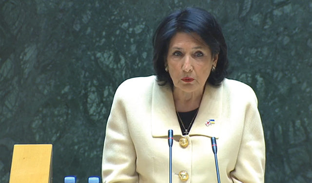 President of Georgia Salome Zurabishvili speaking in Parliament. Source: Publika.ge