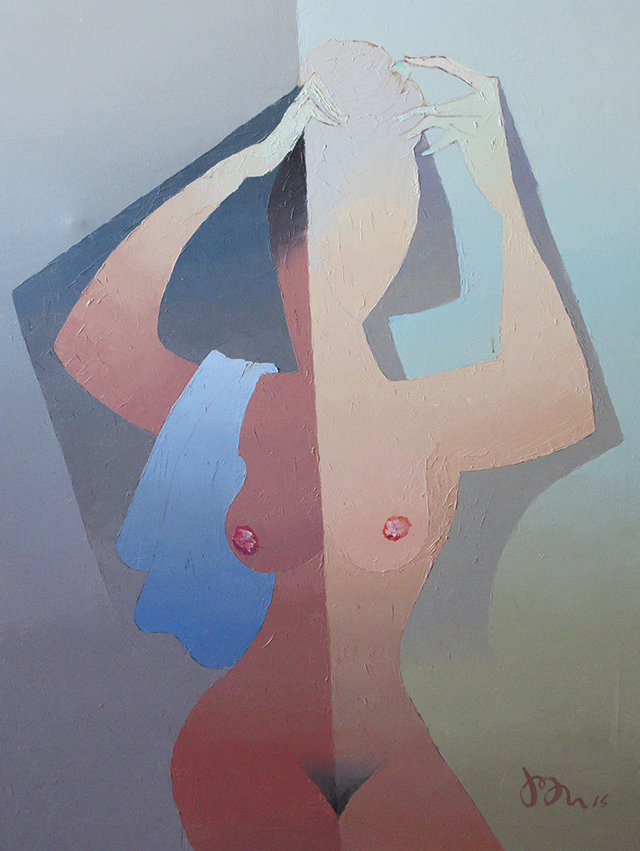 A Girl in the Bathroom with a Towel. Oil on canvas. 112 x 90 cm. 2014.