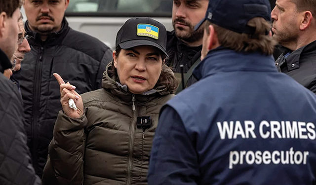 Ukraine's Prosecutor General Iryna Venediktova visits a mass grave in Bucha, on the outskirts of Kyiv, on April 13, 2022. By Fadel Senna/AFP via Getty Images