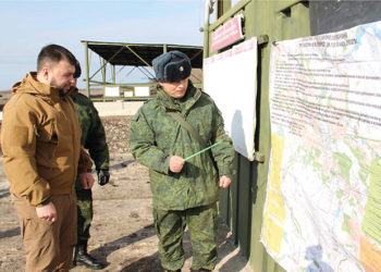 Head of the Donetsk People’s Republic Denis Pushilin inspecting combat training exercises of the DPR People’s Militia. DPR Official Photo