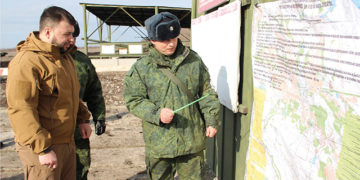 Head of the Donetsk People’s Republic Denis Pushilin inspecting combat training exercises of the DPR People’s Militia. DPR Official Photo