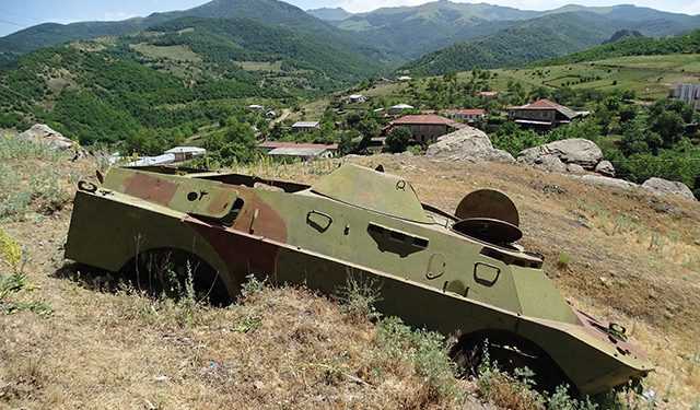 A destroyed military vehicle en route from Shushi to Karintak in Nagorno-Karabakh. By Adam Jones/Flickr.