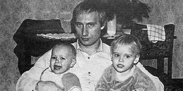 A young KGB officer Vladimir Putin with his daughters Katerina (left) and Maria (right) during their time with their father in Dresden, East Germany. Source: Russian Archives Photo via Getty Images