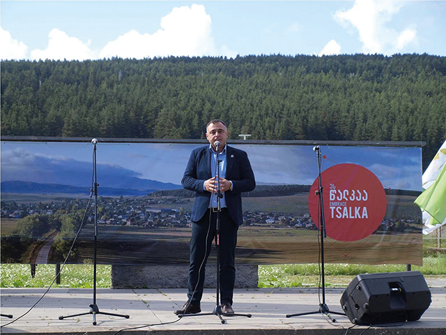 Gogi Meshvelani, Member of the Parliament of Georgia, speaking to attendees in Tsalka. Photo by Mike Godwin