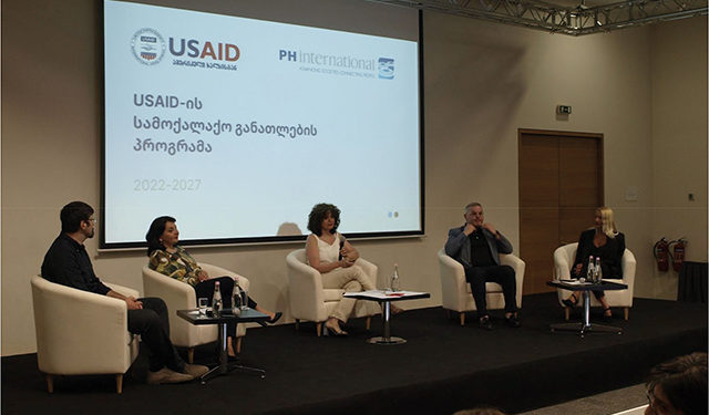 A panel discusses the potential for the new USAID and PH International partnership Civic Education Program. Photo by Mike Godwin