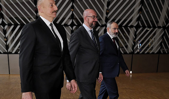 Azerbaijani President Ilham Aliyev, European Council President Charles Michel, and Armenian Prime Minister Nikol Pashinyan meet in Brussels. Source: Charles Michel, Twitter, May 24