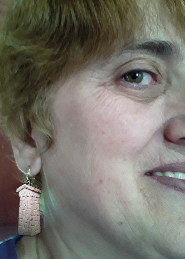 My wife’s Svan tower earrings, with gold findings, which I had our neighbour make for her 50th birthday