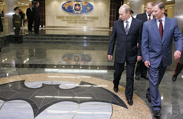 Russian President Vladimir Putin at the headquarters of the Russian General Staff’s Main Intelligence Department (GRU). Photo by Dmitri Astakhov/ AFP via Getty Images