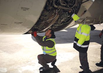 Aviation engineering students training on an aircraft engine. Source: Georgian Aviation University