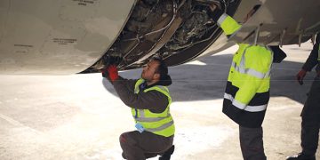 Aviation engineering students training on an aircraft engine. Source: Georgian Aviation University