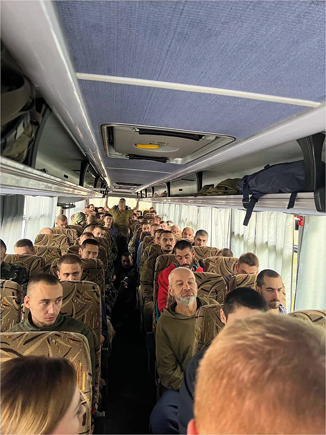 Young men board a bus to take them to the training base to serve as a part of Putin’s mobilization order. Source: Telegram
