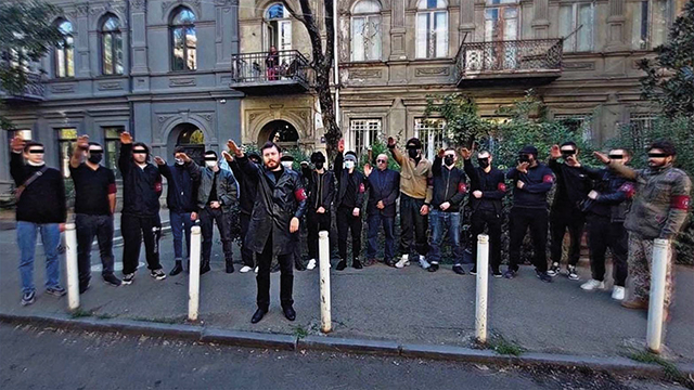 The Georgian National Unity group rendering the Nazi salute. Photo from the group’s Telegram