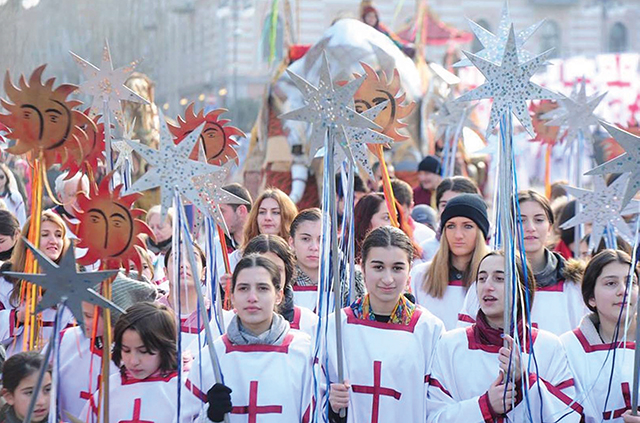 Children dressed in traditional clothing taking part in an Alilo procession in Tbilisi. Photo by Tbilisi City Hall