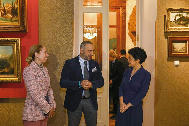 US Ambassador Kelly Degnan (left), Art Palace Director Giorgia Kalandia (center) and Minister of Culture Tea Tsulukiani