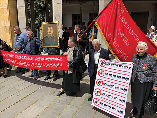 A pro-Russian, anti-NATO demonstration on Victory in Europe (VE) Day 9 May 2019 in front of The Joseph Stalin Museum in Gori. Photo by James Derleth