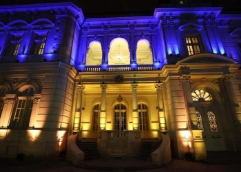 Presidential Palace lit up in colors of Ukrainian flag