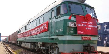 A freight train departs on August 13, 2022, from China’s Wuxi West Railway Station Logistics Park to Uzbekistan and Kazakhstan. Source: Getty Images