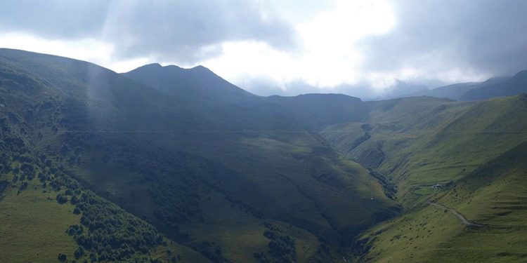 The mountains around the Gergeti Trinity Church, near Stepantsminda, in northern Georgia. Photo by Mike Godwin