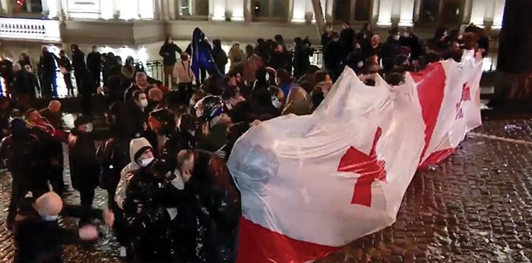 The March 7 protest on Rustaveli Avenue. Image source: Mtavari Arkhi