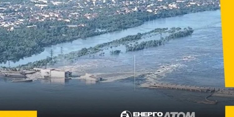 Kakhovka Dam in the Russian-controlled area of southern Ukraine destroyed