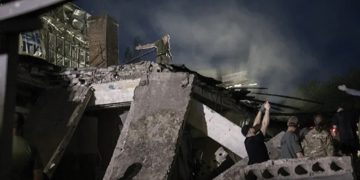 Rescue teams work to find out survivors under the rubbleafter a Russian missile attack hits Ria restaurant in Kramatorsk, Ukraine, June 27. Narciso Contreras | Anadolu Agency | Getty Images