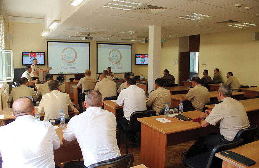 Georgian, Azerbaijani, and Turkish soldiers take part in “Eternity-2023” computer-assisted Command and Staff Exercises. Photo from the Azerbaijani Ministry of Defense