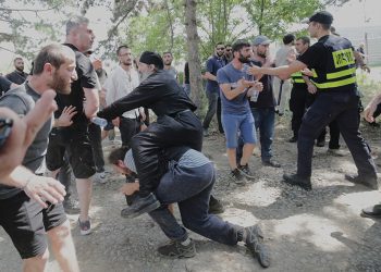 A dramatic moment during the July 8th clash. Photo by Zurab Tsertsvadze
