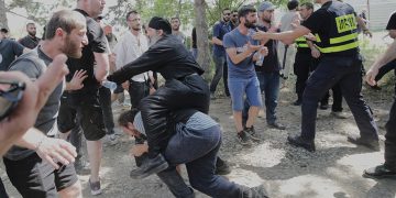 A dramatic moment during the July 8th clash. Photo by Zurab Tsertsvadze