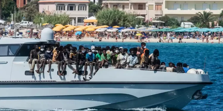 Asylum seekers arriving to Italy’s Lampedusa on 15 September. Photograph: Alessandro Serranò/AFP/Getty Images