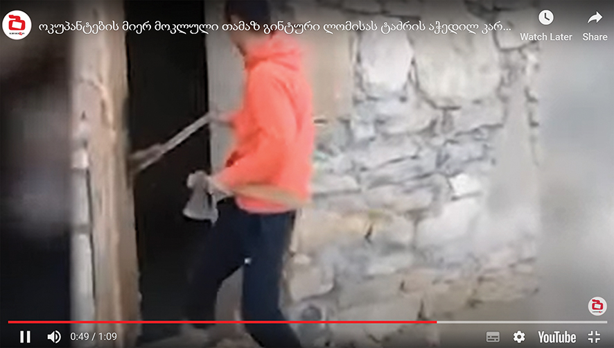 Still from the video released by the "South Ossetia security service" showing the moment Levan Dotiashvili breaks into the Lomisi church on occupied territory.