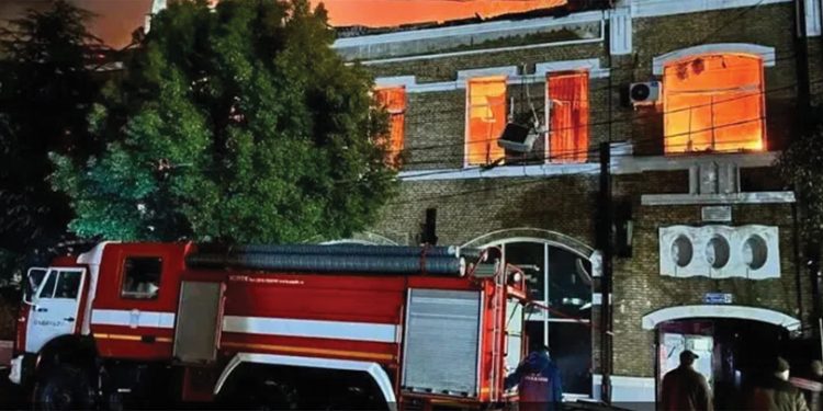 The blaze at the Sokhumi National Gallery. Source: Abkhazia Ministry of Culture on Telegram