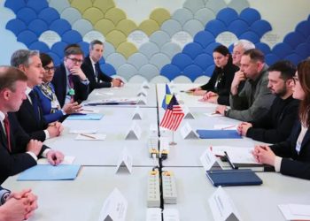 US Secretary of State Antony Blinken, Ukraine’s President Volodymyr Zelensky and Head of the Ukrainian President’s Office Andriy Yermak meet during the 54th annual meeting of the World Economic Forum in Davos, Switzerland, January 16, 2024.
