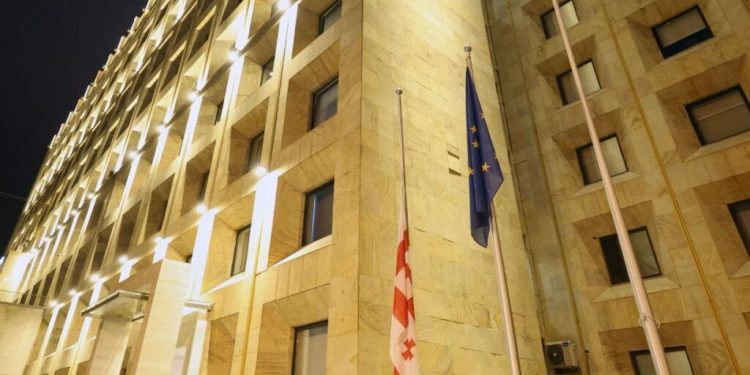 Georgian flags at half mast marking 103rd anniversary of Soviet 