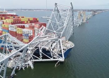 The Singapore-flagged container vessel named Dali, heading out of Baltimore Harbor bound for Sri Lanka, lost power and plowed into the Francis Scott Key Bridge at about 1.30am on Tuesday. Six workers were killed. Source: REUTERS
