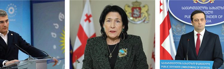 GD's Mamuka Mdinaradze, President Salome Zurabishvili and Georgia's Public Defender Levan Ioseliani