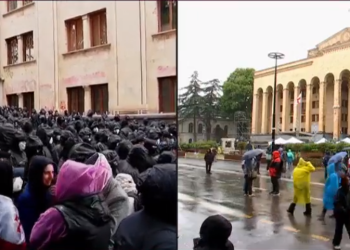 After all-night protester vigil, special police surround Rustaveli Avenue en masse