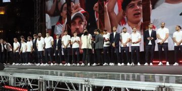 The Georgian national team is welcomed home. Source: IG