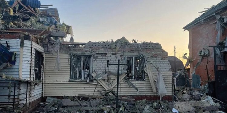 Damaged house following what Russian authorities called a Ukrainian military strike on the town of Sudzha. REUTERS