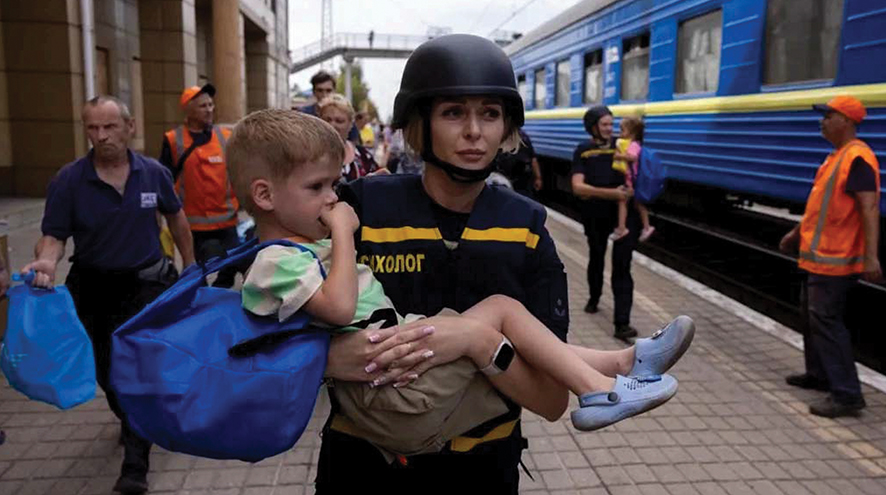 Families with children were ordered to leave Pokrovsk as the Russians advance. Source: REUTERS/Thomas Peter