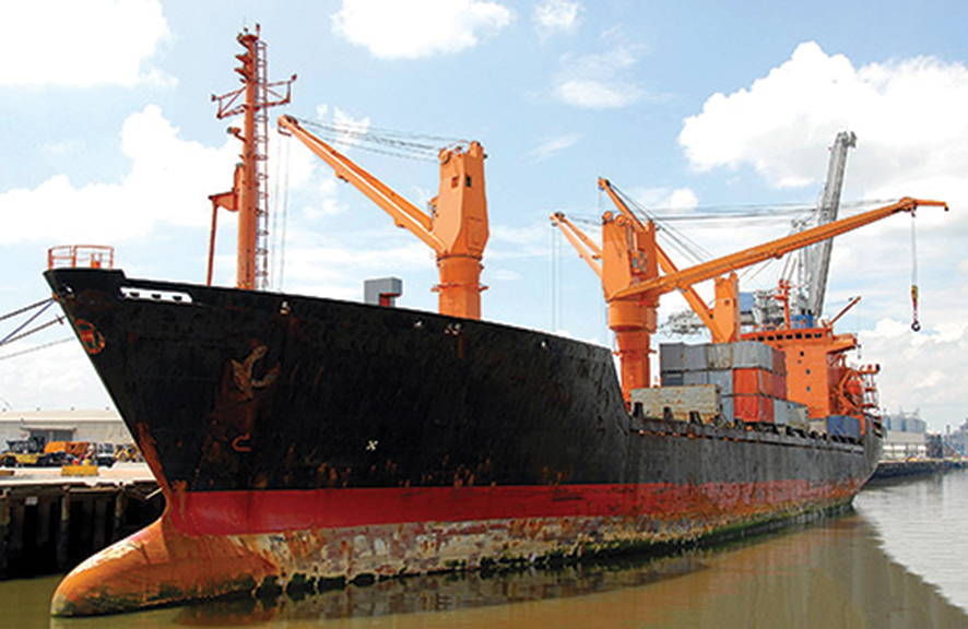 A cargo ship docked in a Georgian port